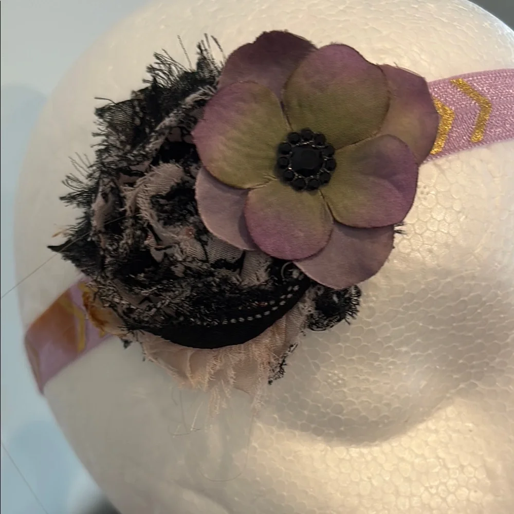 Floral Headband with Black and Purple Accents